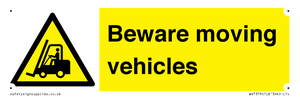 Beware moving vehicles with Warning forklift symbol